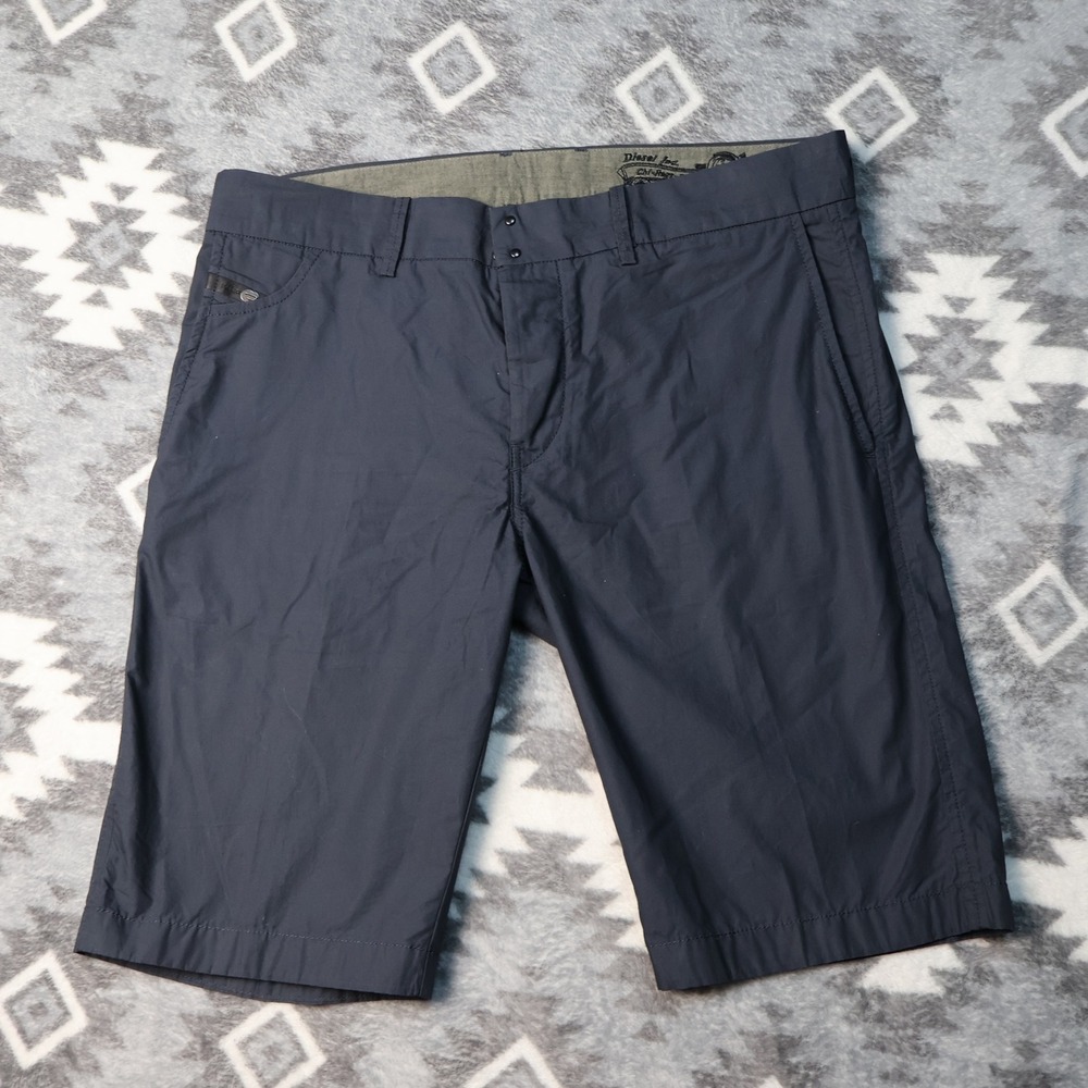 Diesel Chi-Rays-B-Sho Navy Blue Regular Slim Fit Cotton Shorts Mens 32(W35L11")